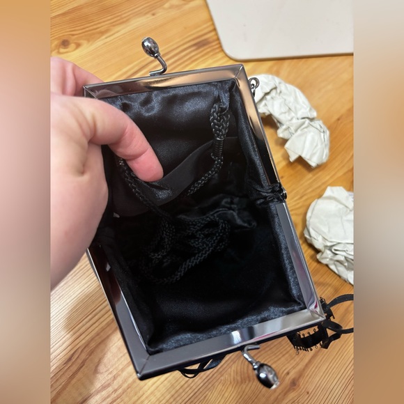 NWT JW Style women’s black satin bow purse 2000s Y2K vintage kisslock prom - Picture 6 of 9